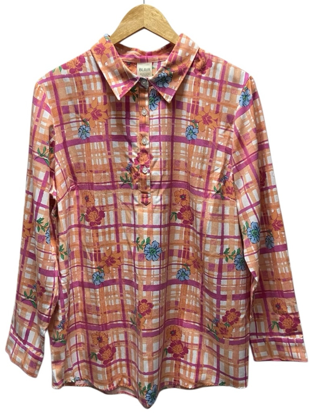 BLAIR Floral Plaid Multicolor Top - Women’s Large
